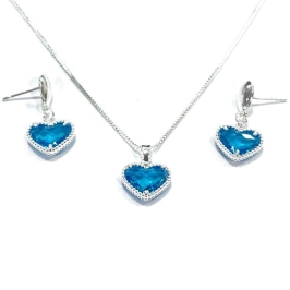 CONJUNTO CORAÇÃO ZIRCO AZUL