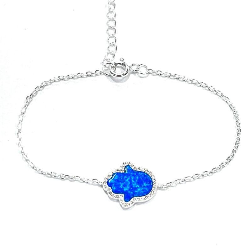 PULSEIRA MÃO DE FATIMA CRAVE OPALA AZUL