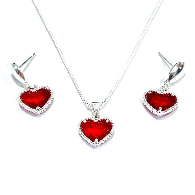 CONJUNTO CORAÇÃO ZIRCO VERMELHO